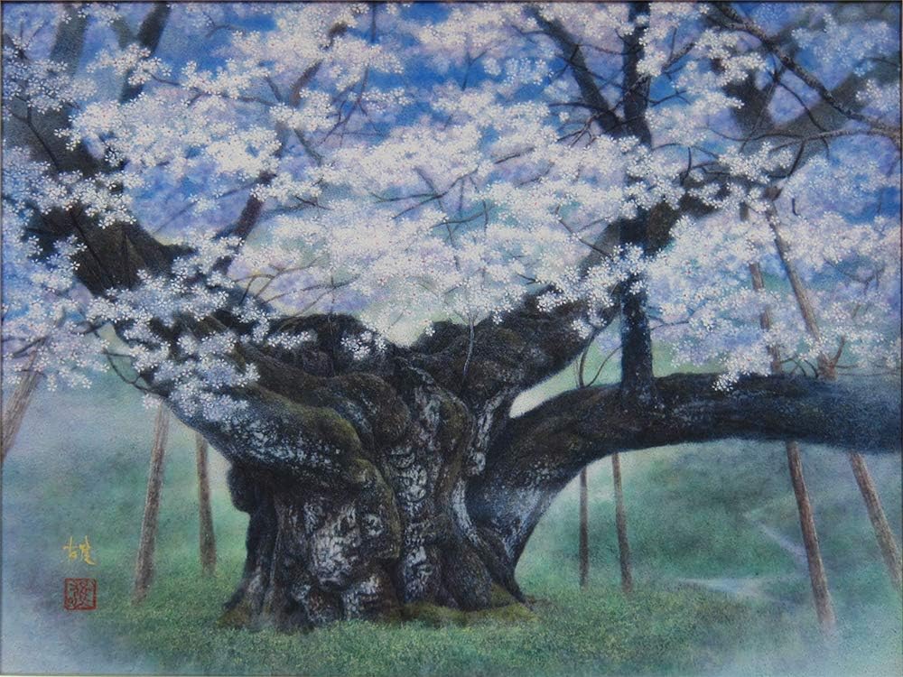 濱本久雄、桜、希少な画集より、新品高級額・額装付、状態良好 安藤岬、【櫻】、希少な額装用画集より、美品、新品額装付
